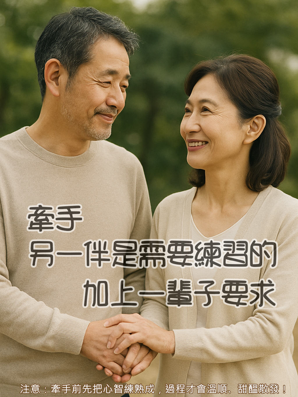 牽手另一伴，是需要練習的，加上一輩子要求。